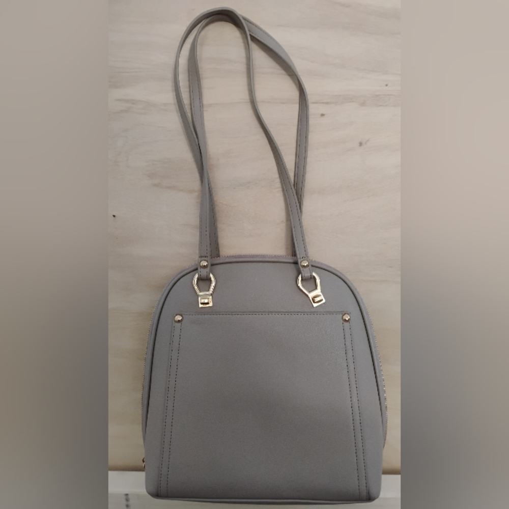 Miztique Gray Backpack with Structured Design and Gold Accents